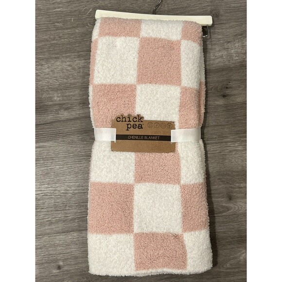 Chick Pea Chenille Baby Blanket Pink White Checkered Squares Soft Cozy Girls New - Picture 2 of 5